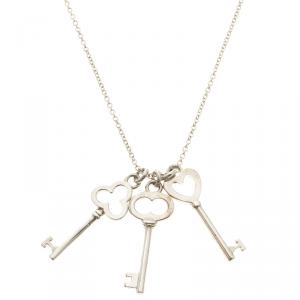 Pre Owned Tiffany & Co. Three Key Silver Pendant Necklace