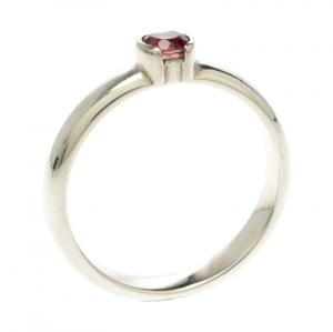 Pre Owned Tiffany & Co. Round Pink Tourmaline Silver Stacking Ring Size 53