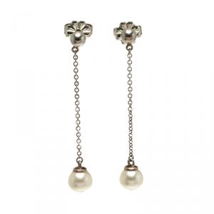 Pre Owned Tiffany & Co. Ziegfeld Collection Cultured Pearl Silver Drop Earrings