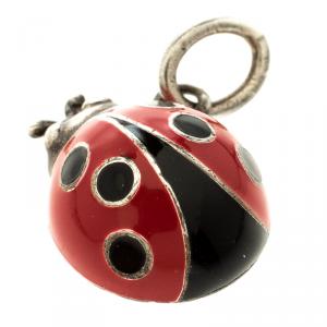 Pre Owned Tiffany & Co. Red & Black Enamel Ladybug Silver Charm Pendant