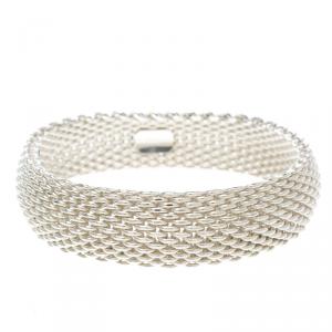 Pre Owned Tiffany & Co. Somerset Silver Mesh Link Bangle Bracelet 18cm