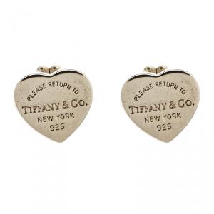 Pre Owned Tiffany & Co. Return To Tiffany Mini Heart Tag Silver Stud Earrings
