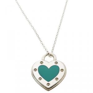 Pre Owned Tiffany & Co. Return To Tiffany Love Heart Enamel Silver Pendant Necklace 