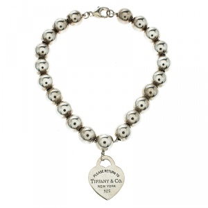 Pre Owned Tiffany & Co. Return To Tiffany Heart Tag Silver Bead Bracelet