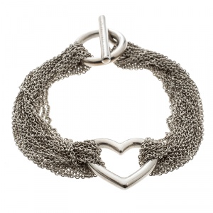 Pre Owned Tiffany & Co. Mesh Heart Silver Necklace Bracelet