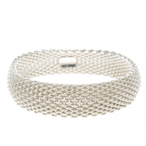 Pre Owned Tiffany & Co. Somerset Silver Mesh Bangle Bracelet
