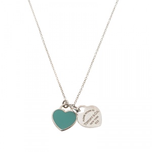 Pre Owned Tiffany & Co. Return To Tiffany Double Heart Tag Silver Chain Necklace