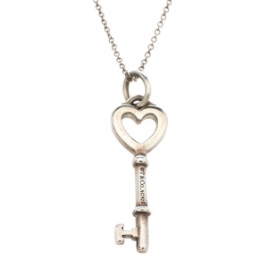 Pre Owned Tiffany & Co. Heart Key Silver Pendant Necklace