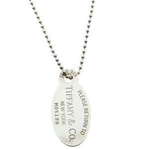 Pre Owned Tiffany & Co. Return To Tiffany Oval Tag Silver Beaded Chain Necklace