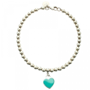 Pre Owned Tiffany & Co. Return to Tiffany Heart Tag Enamel Silver Beads Bracelet