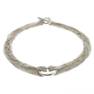 Pre Owned Tiffany & Co. Circular Silver Multi Chain Mesh Toggle Necklace