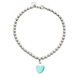 Pre Owned Tiffany & Co. Return to Tiffany Enamel Heart Tag Silver Beads Bracelet 17cm