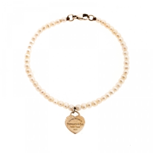 Tiffany & Co. Return to Tiffany Heart Tag Freshwater Pearl Silver Beads Bracelet