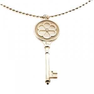 Pre Owned Tiffany & Co. Blossom Key Diamond Silver Bead Chain Pendant Necklace