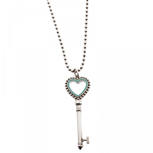 Pre Owned Tiffany & Co. Enamel Beaded Heart Key Silver Pendant Necklace