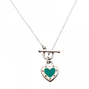 Pre Owned Tiffany Return To Tiffany Love Heart Blue Enamel Silver Toggle Necklace