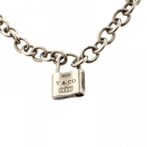 Pre Owned Tiffany & Co. 1837 Lock Silver Chain Link Pendant Necklace