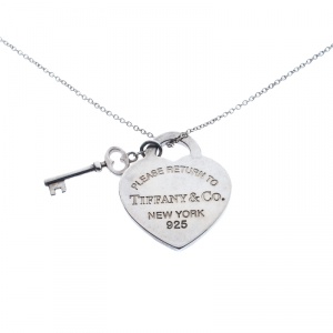 Pre Owned Tiffany & Co. Heart Tag Key Pendant Silver Chain Necklace