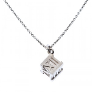 Pre Owned Tiffany & Co. Atlas Cube Silver Pendant Necklace