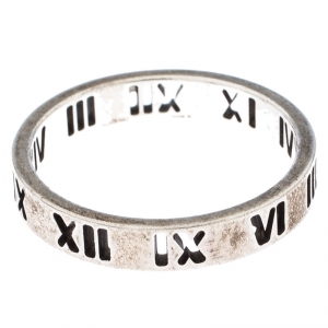 Pre Owned Tiffany & Co. Atlas Roman Numeral Silver Band Ring Size 57