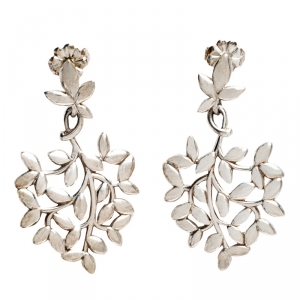 Pre Owned Tiffany Paloma Picasso Olive Leaf Silver Drop Earrings