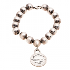 Pre Owned Tiffany & Co. Return to Tiffany Round Tag Silver Bead Bracelet