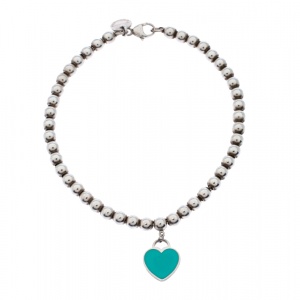 Pre Owned Tiffany & Co. Return to Tiffany Enamel Heart Tag Silver Beads Bracelet