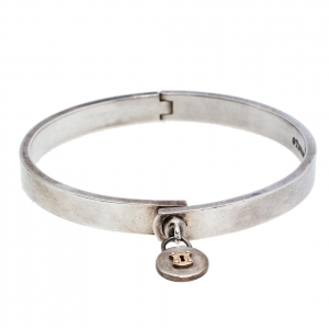 Tiffany & Co. Silver 18K Gold Round Lock Charm Bangle Bracelet