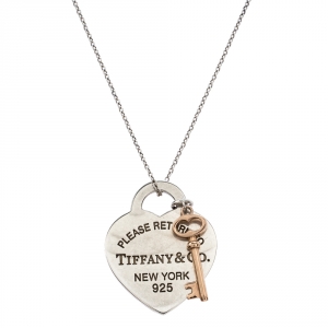 Pre Owned Tiffany & Co. Sterling Silver Return To Tiffany Love Heart Tag and Key Charm Necklace