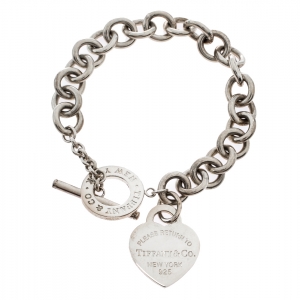 Pre Owned Tiffany & Co. Return To Tiffany Heart Tag Silver Chain Link Toggle Bracelet