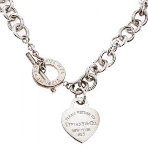 Pre Owned Tiffany & Co. Return To Tiffany Heart Tag Silver Chain Link Toggle Necklace
