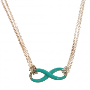 Pre Owned Tiffany & Co. Infinity Blue Enamel Silver Necklace