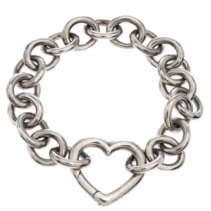 Pre Owned Tiffany & Co. Open Heart Silver Chain Link Bracelet