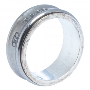 Pre Owned Tiffany & Co. Tiffany 1837 Silver Titanium Band Ring Size 58