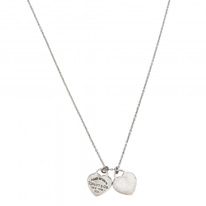 Pre Owned Tiffany & Co. Return to Tiffany Mini Double Heart Tag Pendant Silver Necklace