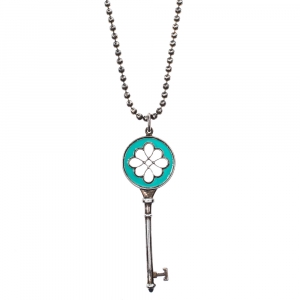Pre Owned Tiffany & Co. Blue Enamel Knot Key Silver Pendant Necklace