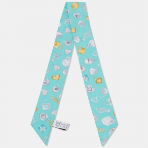 Pre Owned Tiffany & Co. Green Padlock Heart Print Silk Bandeau Scarf