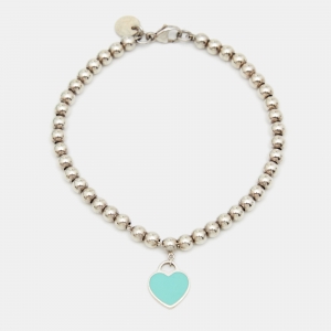Pre Owned Tiffany & Co. Return To Tiffany Mini Heart Enamel Sterling Silver Bead Bracelet
