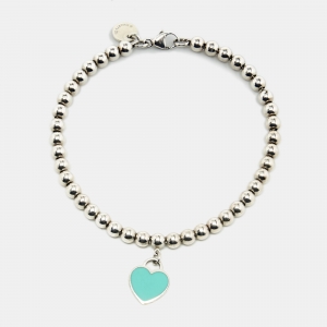 Pre Owned Tiffany & Co. Return To Tiffany Heart Tag Enamel Sterling Silver Bracelet