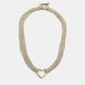 Pre Owned Tiffany & Co. Open Heart Sterling Silver Multistrand Necklace