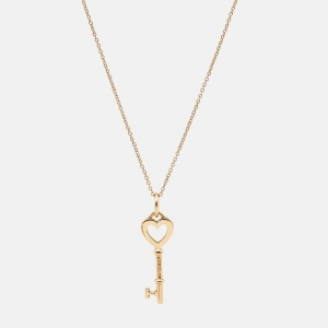 Pre Owned Tiffany & Co. Mini Heart Key 18K Rose Gold Pendant Necklace