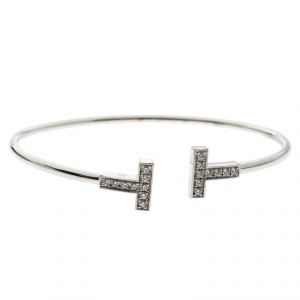 Pre Owned Tiffany & Co. T Wire Diamond 18k White Gold Bracelet
