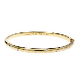 Tiffany & Co. Etoile Diamond Platinum 18k Yellow Gold Bangle Bracelet