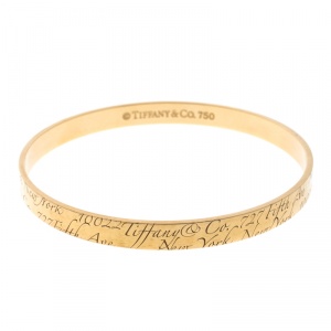 Pre Owned Tiffany & Co. Notes Engraved 18k Yellow Gold Narrow Bangle Bracelet 19cm