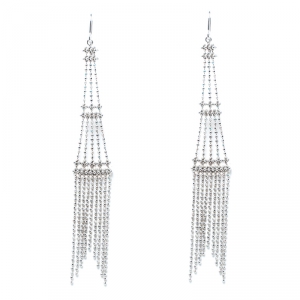 Pre Owned Tiffany & Co. Beaded Fringe Tower 18k White Gold Long Hook Earrings