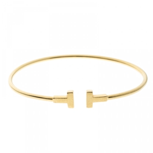 Pre Owned Tiffany & Co. T Wire 18k Yellow Gold Narrow Bracelet 15cm