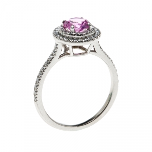 Tiffany & Co. Soleste Pink Sapphire Diamond Platinum Halo Ring Size 54