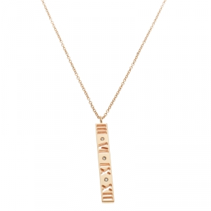 Pre Owned Tiffany & Co. Atlas Pierced Bar Diamond & 18k Rose Gold Pendant Necklace 