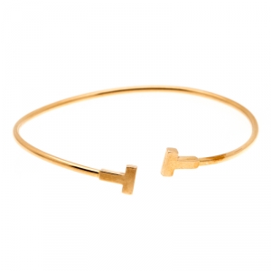 Pre Owned Tiffany & Co. T Wire 18k Rose Gold Narrow Bracelet 16cm