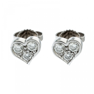 Pre Owned Tiffany & Co. Diamond Heart Platinum Stud Earrings